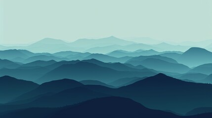 Landscape with blue mountains changing color as they get farther away - obrazy, fototapety, plakaty