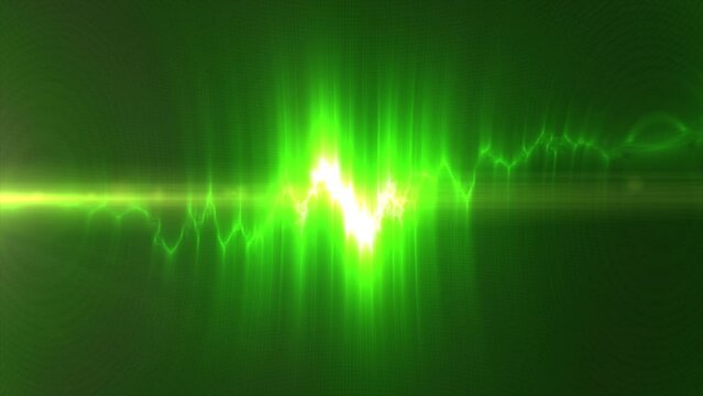 Green energy glowing magical musical dancing equalizer made from waves and electric charges lightning high-tech digital lines and energy particles. Abstract background. Video in high quality 4k