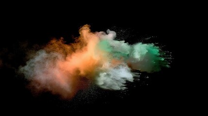 Black background, explosion of white, orange and green powders, in the style of the colors of the Irish flag, high-speed shooting, artistic magic, 2K, high quality  - 8