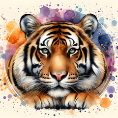 animals. Tiger hand painted watercolor illustration isolated blank space.