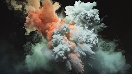 Black background, explosion of white, orange and green powders, in the style of the colors of the Irish flag, high-speed shooting, artistic magic, 2K, high quality  - 5
