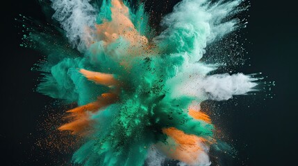 Black background, explosion of white, orange and green powders, in the style of the colors of the Irish flag, high-speed shooting, artistic magic, 2K, high quality  - 3