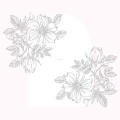 Rose hip wild spring flowers, abstract floral sketch art - 755132983