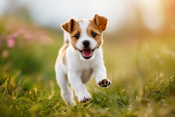 a happy puppy runs ahead (1)
