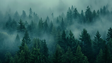 Into the Woods: A Journey Through the Misty Evergreens of the Pacific Northwest - obrazy, fototapety, plakaty