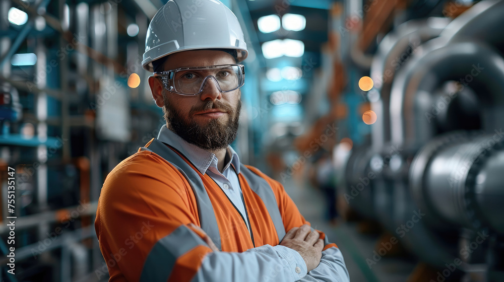 Poster Maintenance engineer using advanced technology to optimize factory operations. Generative AI.