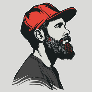 recommend clip art: Portrait of a bearded man in a cap. Vector illustration.