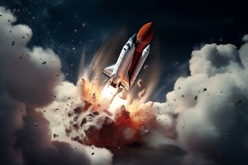 Dazzling Rocket ship blasting. Travel science. Generate Ai