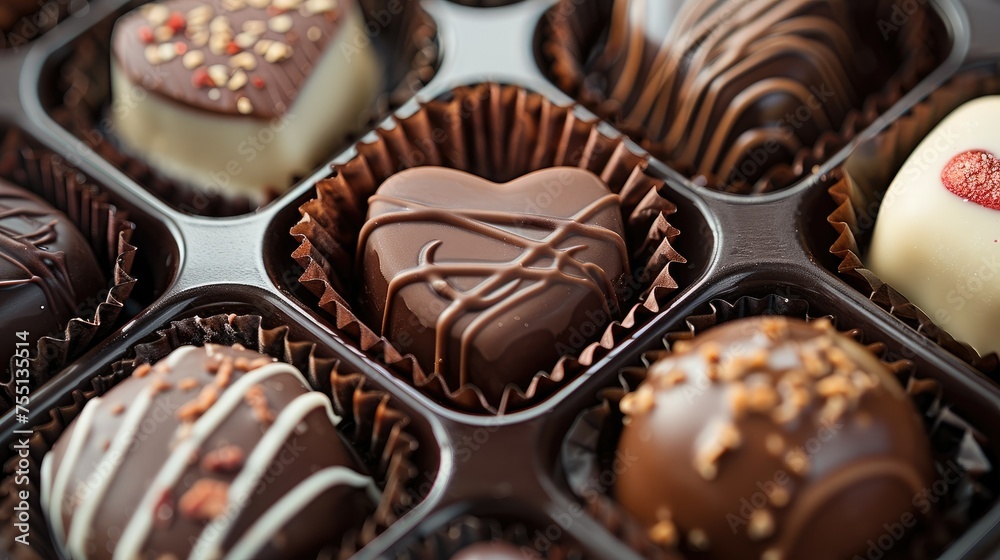 Poster heart shaped box of chocolate for valentine's day. generative ai.