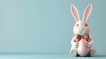 Obraz premium A 3D Cartoon Easter Bunny with a Bow Tie and Easter Egg