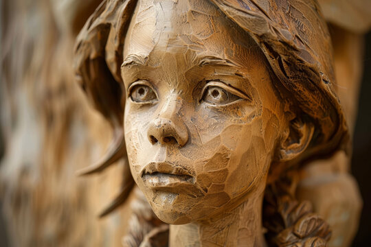 A sculpture of a young girl with a material or a shape or a style