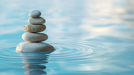 a stack of rocks sitting on top of each other in the middle of a body of water with ripples.