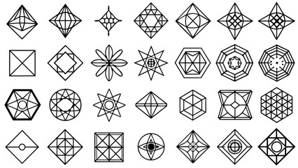 Fototapeta premium Set of abstract sacred geometry symbol icon vector elements template, clean minimal geometric logo collection