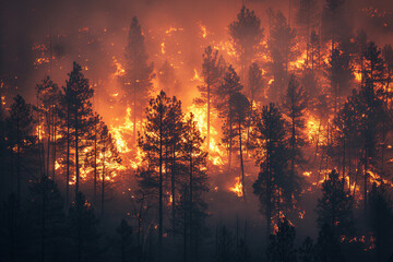 Forest fire, trees on fire, wildfire - obrazy, fototapety, plakaty