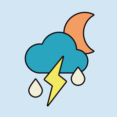 Moon cloud with rain and lightning vector icon
