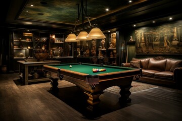 Vibrant room pool table. Home architecture. Generate Ai - obrazy, fototapety, plakaty