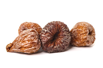 Dried figs, close-up, isolated on white background.