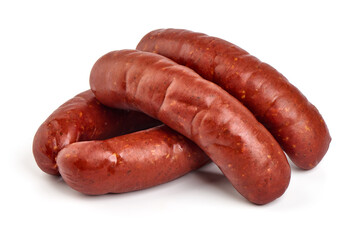 Beer sausages for grill, isolated on white background.
