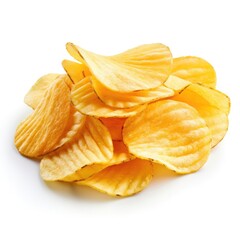 Potato Chips Organic Crinkle Ready to Eat Snack. Realistic potato chips isolated on white background, icon, detailed. Grocery product package, menu, advert - obrazy, fototapety, plakaty