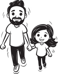 Joyful Connection Cartoon Graphic Emblem Family Love Happy Father and Daughter Vector