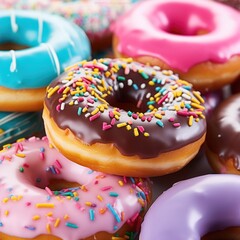 Donut delicious 3D close up, decorated cutout minimal isolated on white background, ultra realistic donut, icon, detailed. Grocery product advertising.