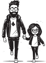 Joyous Connection Cartoon Emblem Icon Family Harmony Happy Father and Daughter Vector