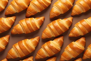 Poster Croissant Fresh Baked background, layout, delicious. Ultra realistic croissant pattern, icon, detailed for cafe product, package, menu, advert © Happy Lab