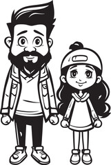 Precious Memories Cartoon Iconic Graphic Blissful Bond Father Daughter Vector Emblem