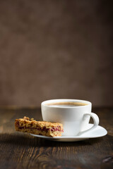 oatmeal cake with raspberries with coffee - 755141967