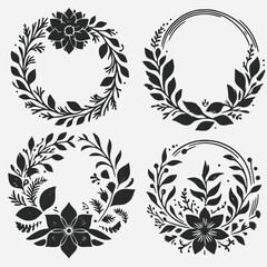 set of circular flower frame. circle flower frame on white background	

