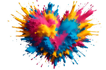 Multicolor colorful paint heart splashes multicolor powder explosion isolated. Multicolored powder explosion in the shape of a heart. paint holi Dust colorful explosion concept.