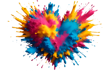 Multicolor colorful paint heart splashes multicolor powder explosion isolated. Multicolored powder explosion in the shape of a heart. paint holi Dust colorful explosion concept.