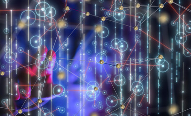 Neural network 3D illustration. Big data and cybersecurity