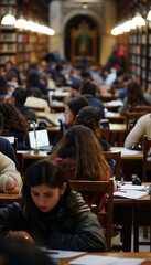 Library crowded with students during exam season