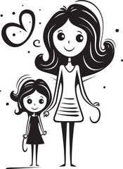 Smiles Together Mom and Daughter Vector Graphic Playful Parenthood Cartoon Logo Design