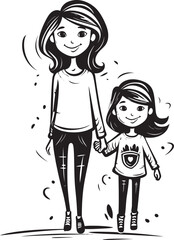 Loving Laughter Cartoon Logo Symbol Moms Little Princess Mother Daughter Emblematic Design