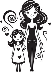 Heartfelt Bond Cartoon Emblematic Icon Sweet Smiles Happy Mom and Daughter Icon