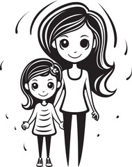 Moms Joyride Cartoon Emblematic Graphic Fun filled Adventures Mother Daughter Vector Emblem