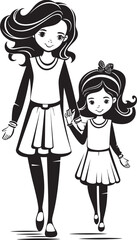 Fun filled Adventures Mother Daughter Vector Emblem Blissful Bond Cartoon Symbolic Emblem