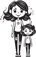 Moms Joyride Mother Daughter Emblematic Emblem Blissful Bond Cartoon Vector Design