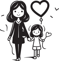 Joyous Bonding Cartoon Symbolic Emblem Moms Joyride Happy Mom and Daughter Emblem