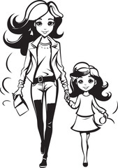 Moms Joyride Happy Mom and Daughter Emblem Sweet Smiles Cartoon Emblematic Design