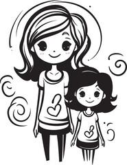 Playful Parenting Mother Daughter Emblematic Design Moms Joyful Giggles Cartoon Vector Icon