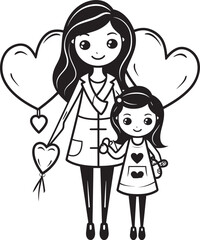 Blissful Bond Cartoon Symbolic Emblem Mommys Love Happy Family Symbol