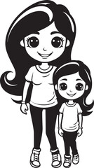 Family Fun Cartoon Emblematic Design Cheerful Moments Mother Daughter Vector Emblem