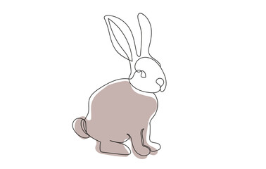 Continuous one line drawing of Rabbit. Simple line art of Easter Bunny. Isolated on white background. Toy bunny. Minimalist style. Design element for print, greeting, postcard, scrapbooking.