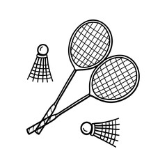 Doodle Badminton Icons set. Sport vector illustration with racket