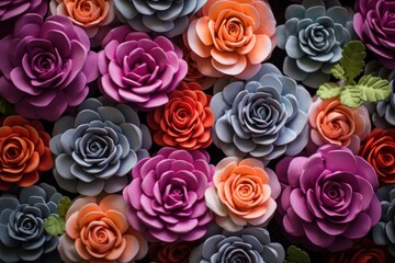 Fototapeta premium Velvety Roses succulent flowers petal. Cacti bloom. Generate Ai