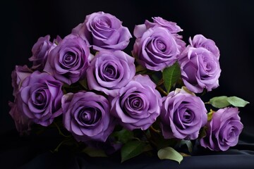 Vibrant Violet roses bunch. Blossom flower. Generate Ai