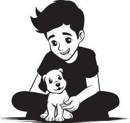 Gentle Care Boy Feeding Puppy Vector Graphic Dynamic Duo Cartoon Logo Icon